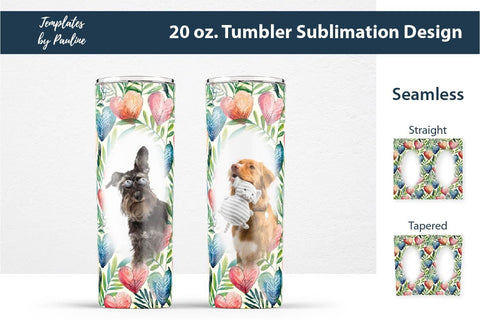 Seamless Watercolor Heart Oval Photo Tumbler Wrap Sublimation Templates by Pauline 