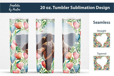 Seamless Watercolor Heart Photo Tumbler Wrap Sublimation Templates by Pauline 