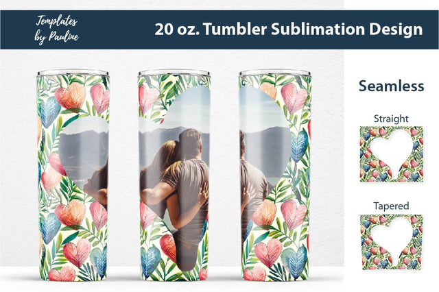 Seamless Watercolor Heart Photo Tumbler Wrap Sublimation Templates by Pauline 