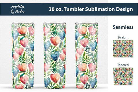Seamless Watercolor Heart Sublimation Tumbler Wrap Sublimation Templates by Pauline 