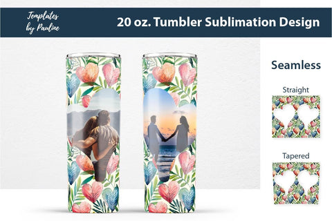 Seamless Watercolor Hearts Photo Tumbler Wrap Sublimation Templates by Pauline 