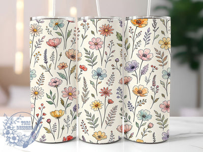 Seamless Watercolor Wildflowers 20oz Tumbler, Watercolor Wildflowers, Seamless Pattern, Floral Theme, Sublimation Wrap, 20oz Tumbler, Soft Aesthetic, Artistic Design Sublimation ToriDesigns 