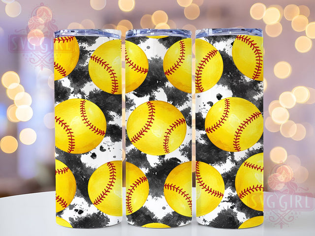 Seamless Yellow Softball Tumbler Wrap, Seamless Sports Wrap, 20oz Sublimation Design, Softball Player Gift, Yellow Ball Tumbler, Digital Softball Wrap, Sports Tumbler File Sublimation SvggirlplusArt 