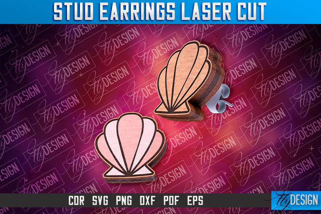 Seashe Stud Earrings Laser Cut | Accessories Laser Cut SVG Design | CNC Files SVG Fly Design 