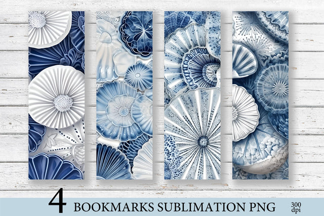 Seashell Bookmark Sublimation PNG. Blue and White Bookmark Sublimation Olga Terlyanskaya 