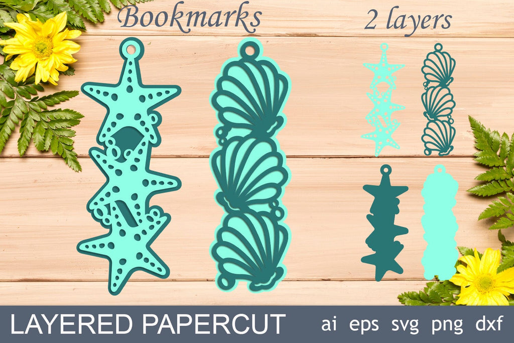Seashell bookmark svg, Layered papercut template, Summer bookmarks - So ...