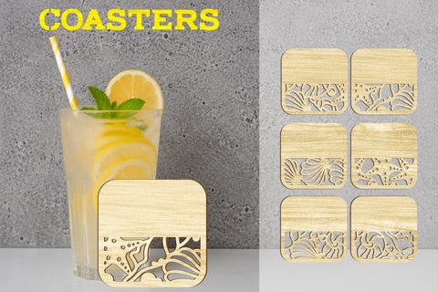 Seashell coasters laser cut, Summer drink coaster set SVG AnastasiyaArtDesign 