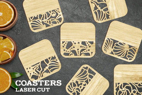 Seashell coasters laser cut, Summer drink coaster set SVG AnastasiyaArtDesign 