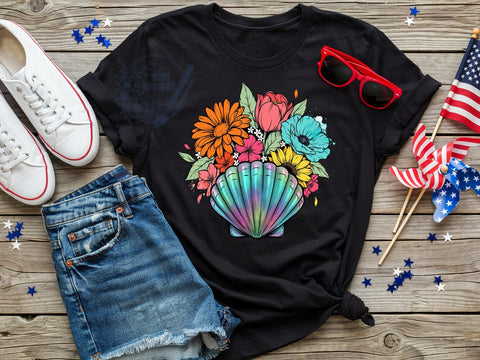 Seashell Flower Art T-Shirt PNG, Seashell Flower, Coastal Style, Nature Vibes, Beach Fashion, Sublimation PNG, Statement Shirt, Oceanic Apparel Sublimation ToriDesigns 