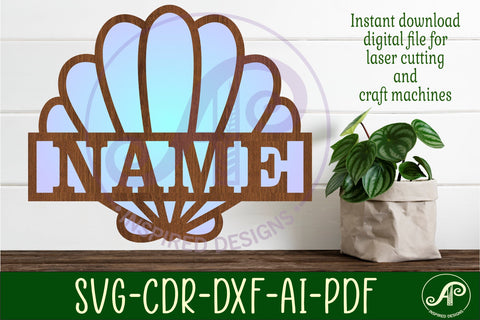 Seashell name sign svg laser cut template SVG APInspireddesigns 