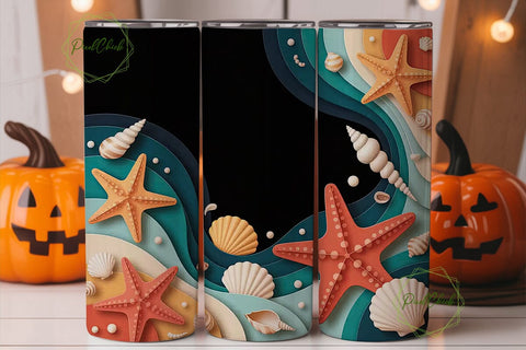 Seashell Paper Swirls 20oz Tumbler Wrap Sublimation PixelChick 