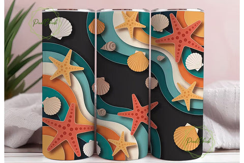 Seashell Paper Swirls 20oz Tumbler Wrap Sublimation PixelChick 