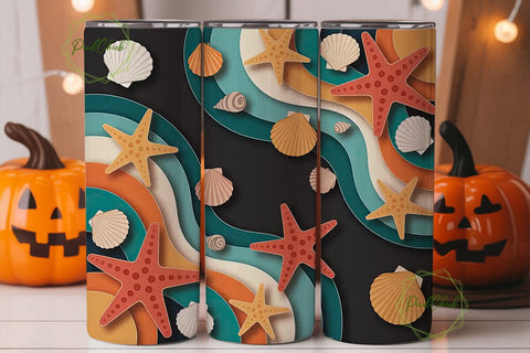 Seashell Paper Swirls 20oz Tumbler Wrap Sublimation PixelChick 