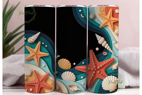 Seashell Paper Swirls 20oz Tumbler Wrap Sublimation PixelChick 