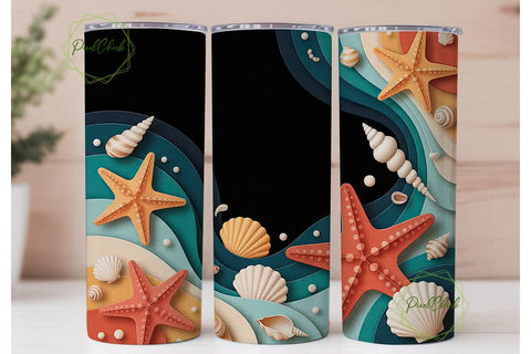 Seashell Paper Swirls 20oz Tumbler Wrap Sublimation PixelChick 