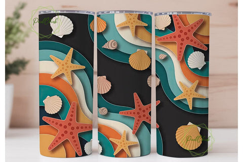 Seashell Paper Swirls 20oz Tumbler Wrap Sublimation PixelChick 