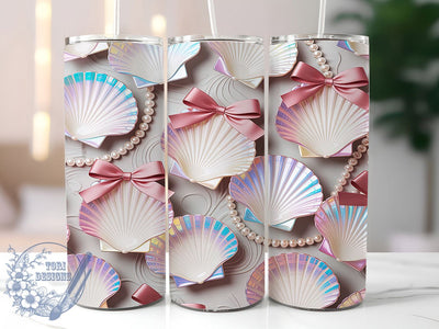 Seashell Pearl Bow 20oz Tumbler Wrap, Seashell Motif, Pearl Theme, Bow Design, Ocean Charm, Whimsical Style, Skinny Tumbler, Sublimation PNG Sublimation ToriDesigns 