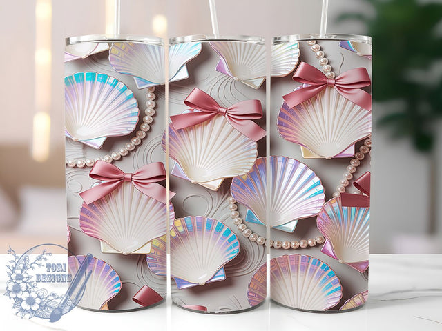 Seashell Pearl Bow 20oz Tumbler Wrap, Seashell Motif, Pearl Theme, Bow Design, Ocean Charm, Whimsical Style, Skinny Tumbler, Sublimation PNG Sublimation ToriDesigns 
