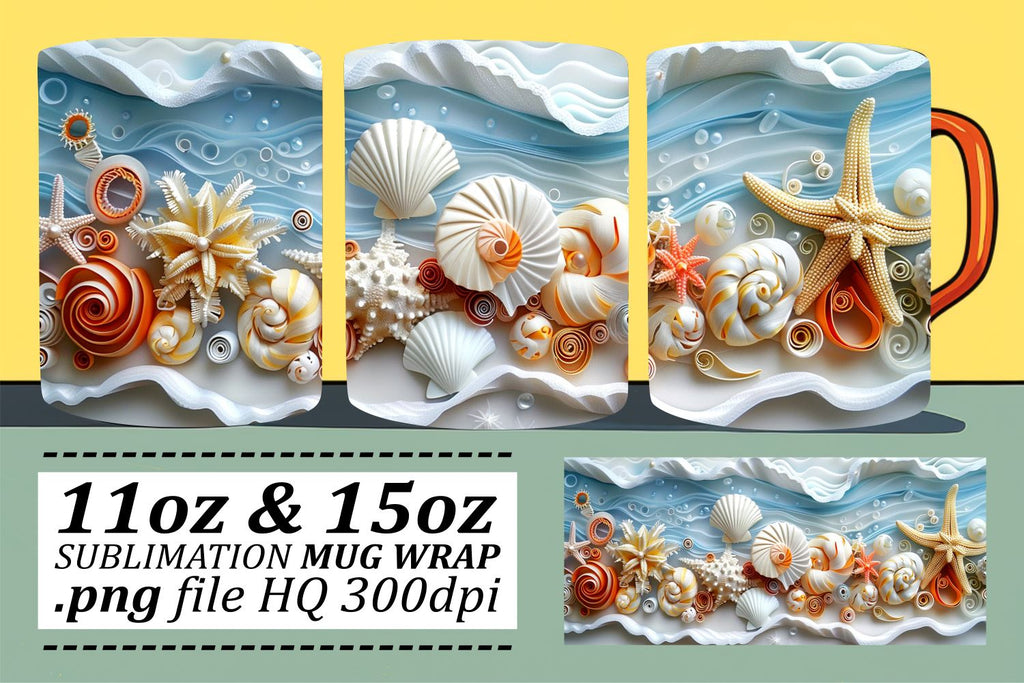 Seashell Serenade Mug Sublimation Design - So Fontsy