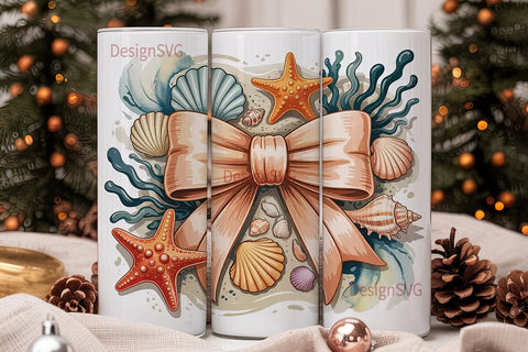 Seashell & Starfish Bow 20oz Tumbler Sublimation DesignSVG 