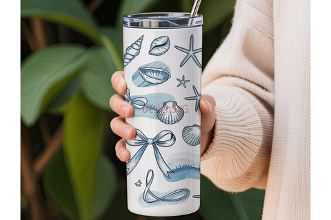 Seashell Watercolor 20oz Tumbler Wrap Sublimation DesignSVG 