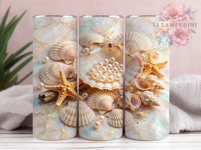 Seashells Beach Coastal Vibes 20oz Tumbler, Ocean Theme, Elegant Arrangement, Coastal Motif, Beach Vibes, Skinny Tumbler, Sublimation PNG Sublimation Li Zamperini 