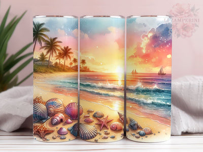 Seashells Beach Ocean 20oz Tumbler Wrap PNG, Straight & Tapered Tumbler Wrap, Summer Vibes & Sunset Beach Tumbler Png, Instant Digital Download Sublimation Li Zamperini 