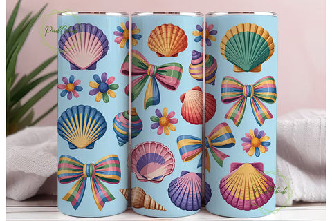 Seashells & Bows 20oz Tumbler Wrap Sublimation PixelChick 