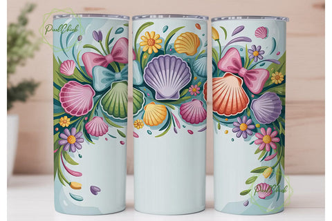 Seashells & Bows 20oz Tumbler Wrap Sublimation PixelChick 
