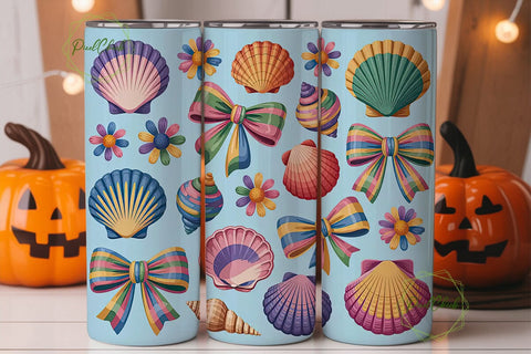 Seashells & Bows 20oz Tumbler Wrap Sublimation PixelChick 
