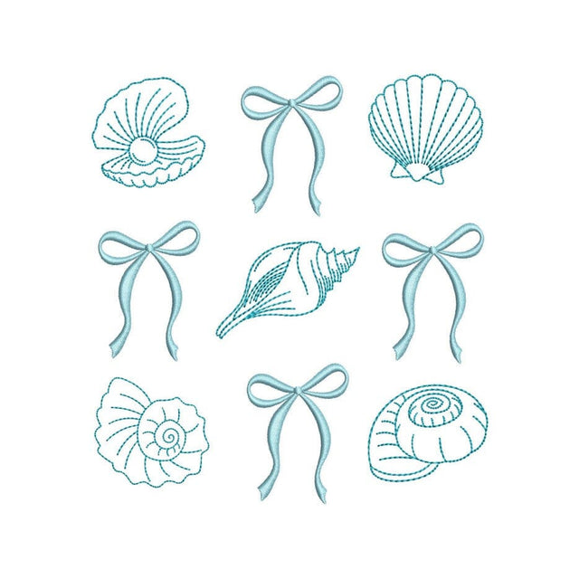 Seashells Coquette Bow Embroidery Design, Marine Embroidery File, 4 sizes, Instant Download Embroidery/Applique DESIGNS Nino Nadaraia 