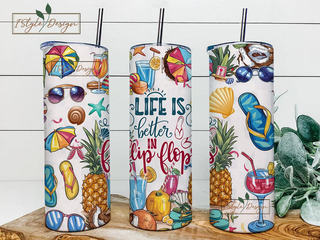 Seashells Ocean Beach Life 20 oz Skinny Tumbler Sublimation Design Digital Download PNG Instant, Beach Tumbler Wrap Sublimation iStyleDesign 