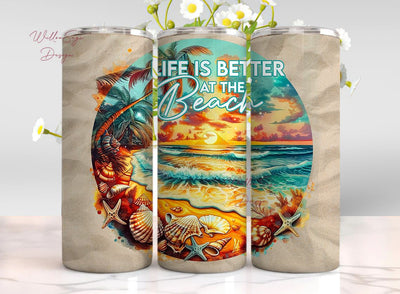 Seashells Ocean Beach Life 20 oz Skinny Tumbler Sublimation Design Digital Download PNG Instant, Beach Tumbler Wrap Sublimation WillowSageDesign 