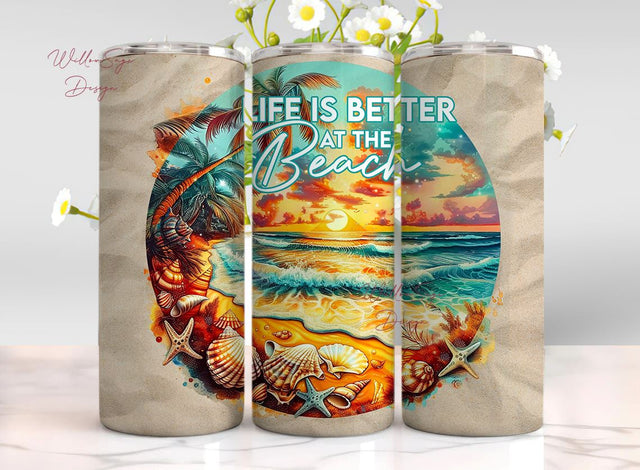 Seashells Ocean Beach Life 20 oz Skinny Tumbler Sublimation Design Digital Download PNG Instant, Beach Tumbler Wrap Sublimation WillowSageDesign 