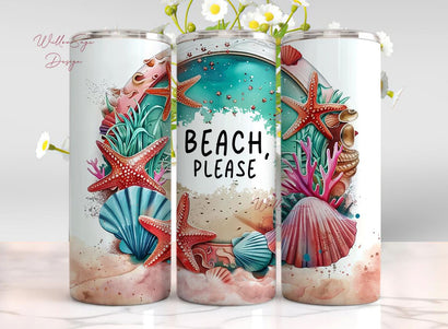 Seashells Ocean Beach Life 20 oz Skinny Tumbler Sublimation Design Digital Download PNG Instant, Beach Tumbler Wrap Sublimation WillowSageDesign 