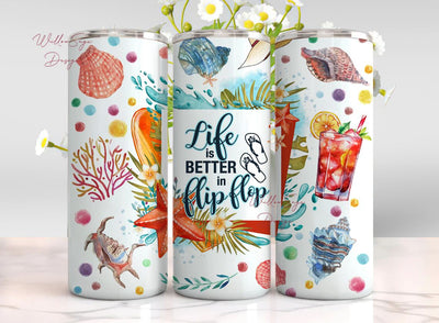 Seashells Ocean Beach Life 20 oz Skinny Tumbler Sublimation Design Digital Download PNG Instant DIGITAL ONLY, Beach Tumbler Wrap Sublimation WillowSageDesign 