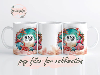 Seashells Ocean Beach Life Mug Wrap Design, Instant Digital Design Download Mug Wrap Design, Mug Design PNG Sublimation PrintingLife 