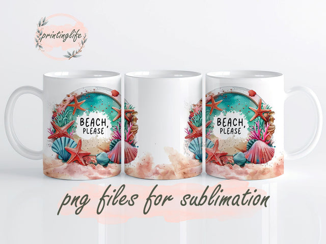 Seashells Ocean Beach Life Mug Wrap Design, Instant Digital Design Download Mug Wrap Design, Mug Design PNG Sublimation PrintingLife 
