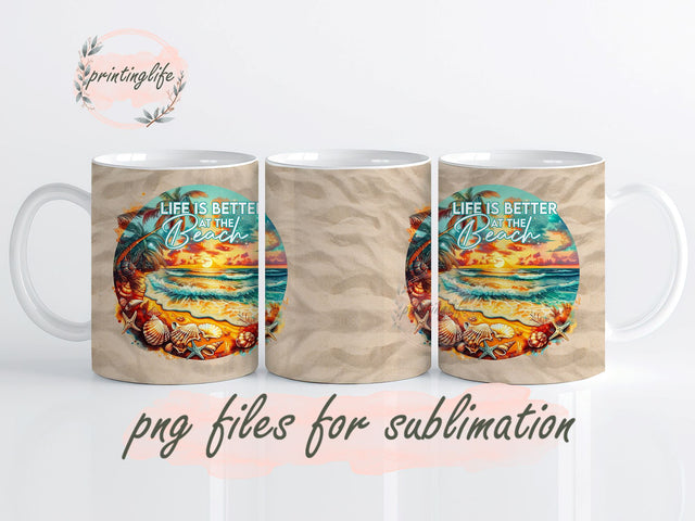 Seashells Ocean Beach Life Mug Wrap Design, Instant Digital Design Download Mug Wrap Design, Mug Design PNG Sublimation PrintingLife 
