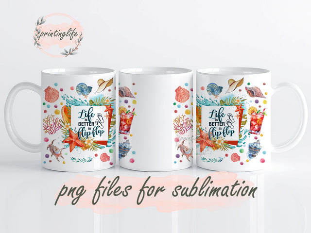 Seashells Ocean Beach Life Mug Wrap Design, Instant Digital Design Download Mug Wrap Design, Mug Design PNG Sublimation PrintingLife 