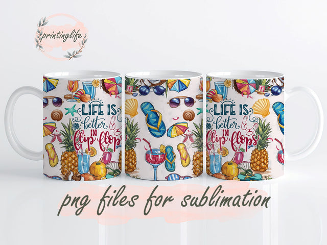 Seashells Ocean Beach Life Mug Wrap Design, Instant Digital Design Download Mug Wrap Design, Mug Design PNG Sublimation PrintingLife 