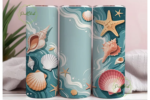Seashells & Starfish 20oz Tumbler Wrap Sublimation PixelChick 