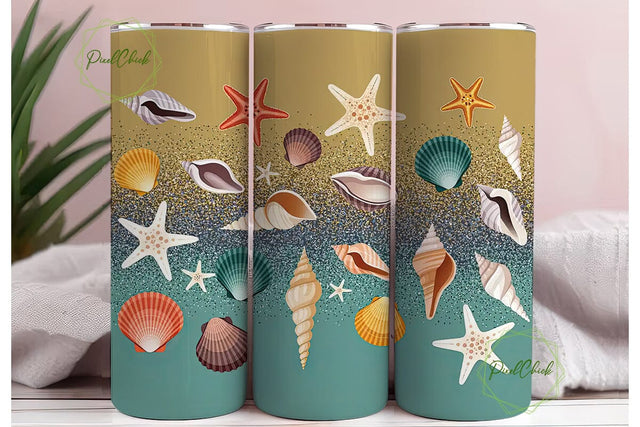 Seashells & Starfish 20oz Tumbler Wrap Sublimation PixelChick 