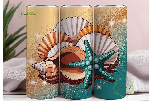Seashells & Starfish 20oz Tumbler Wrap Sublimation PixelChick 