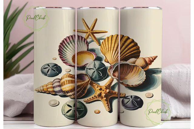 Seashells & Starfish 20oz Tumbler Wrap Sublimation PixelChick 