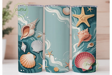 Seashells & Starfish 20oz Tumbler Wrap Sublimation PixelChick 