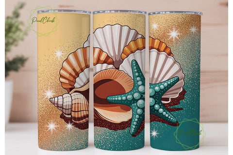 Seashells & Starfish 20oz Tumbler Wrap Sublimation PixelChick 