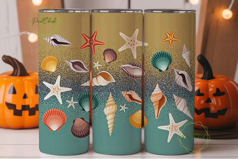 Seashells & Starfish 20oz Tumbler Wrap Sublimation PixelChick 