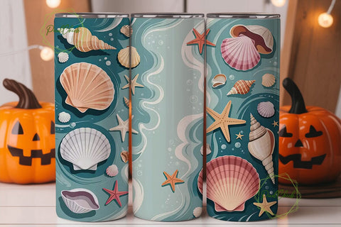 Seashells & Starfish 20oz Tumbler Wrap Sublimation PixelChick 