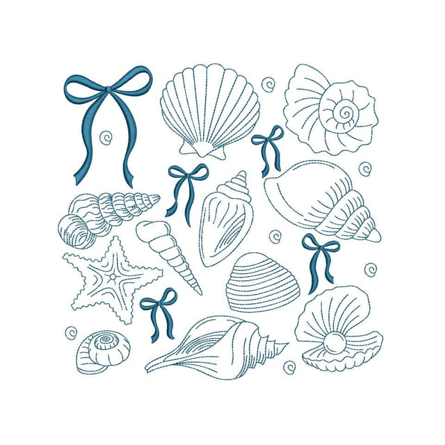 Seashells Starfish Coquette Bow Embroidery Design, Marine Embroidery File, 3 sizes, Instant Download Embroidery/Applique DESIGNS Nino Nadaraia 